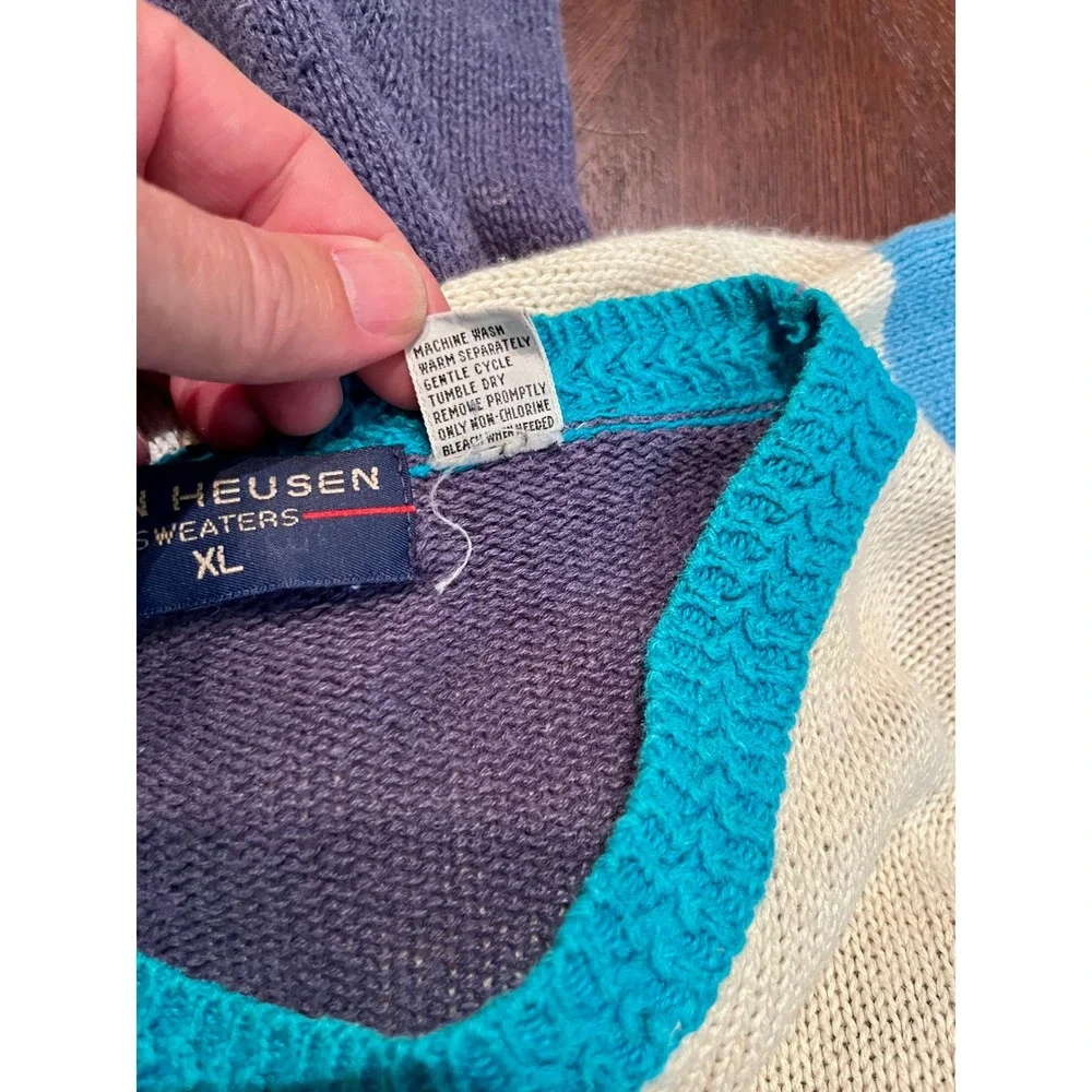 Vintage Color Block Ramie Cotton Grandpa Sweater Oversized XL Coastal 90s Knit
